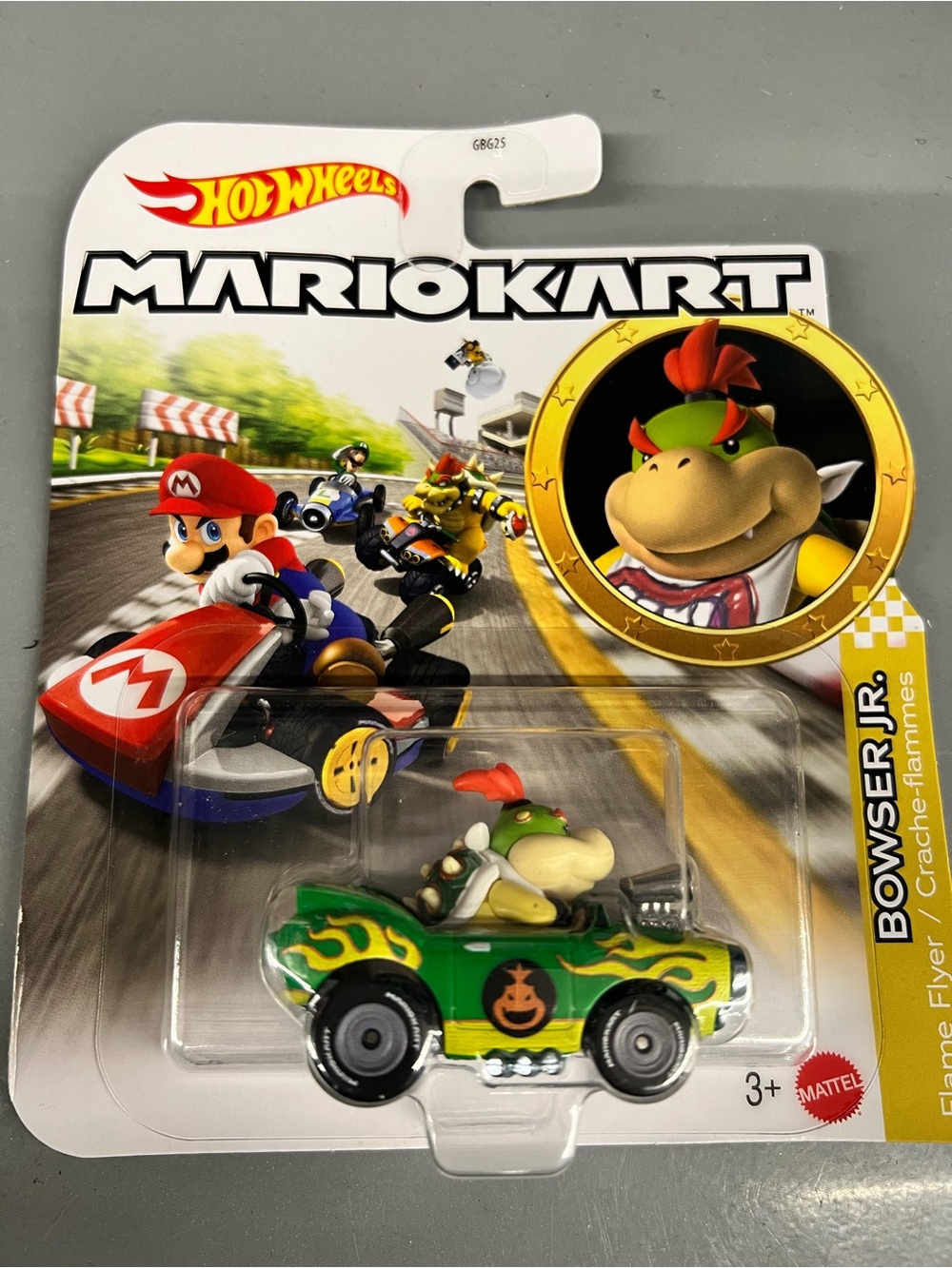 Hot Wheels Mario Kart Bowser Jr. Green Flame Flyer Toy Car
